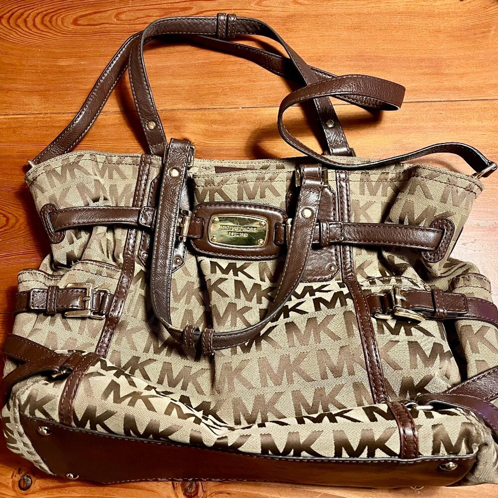 Michael Kors Tan Signature Buckle Tote Bag